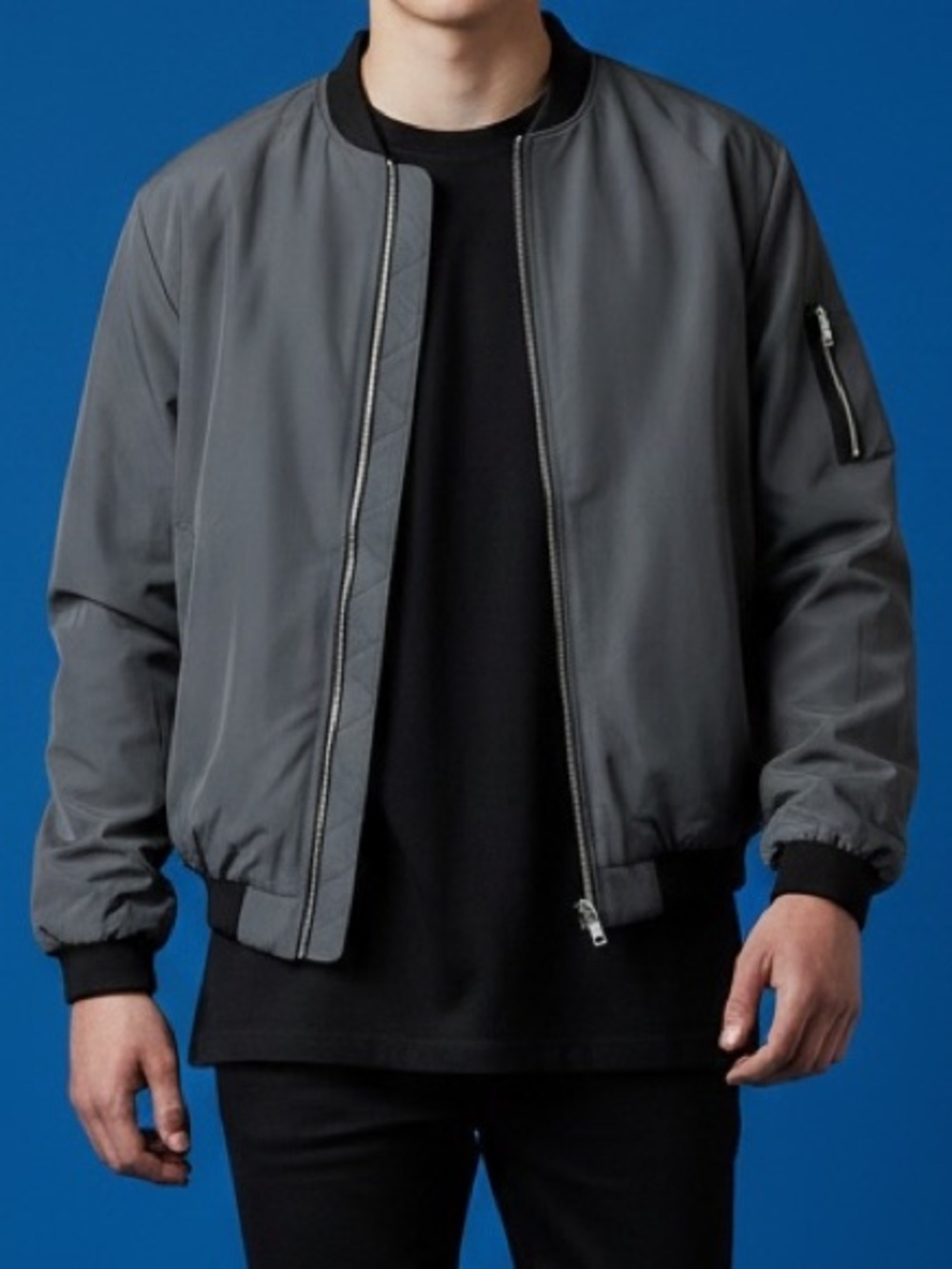 zeagoo Men's Gray Bomber Jacket with Black Trim